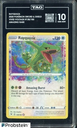 2020 Pokemon SWSH Vivid Voltage 138/185 Rayquaza Amazing Rare TAG 10