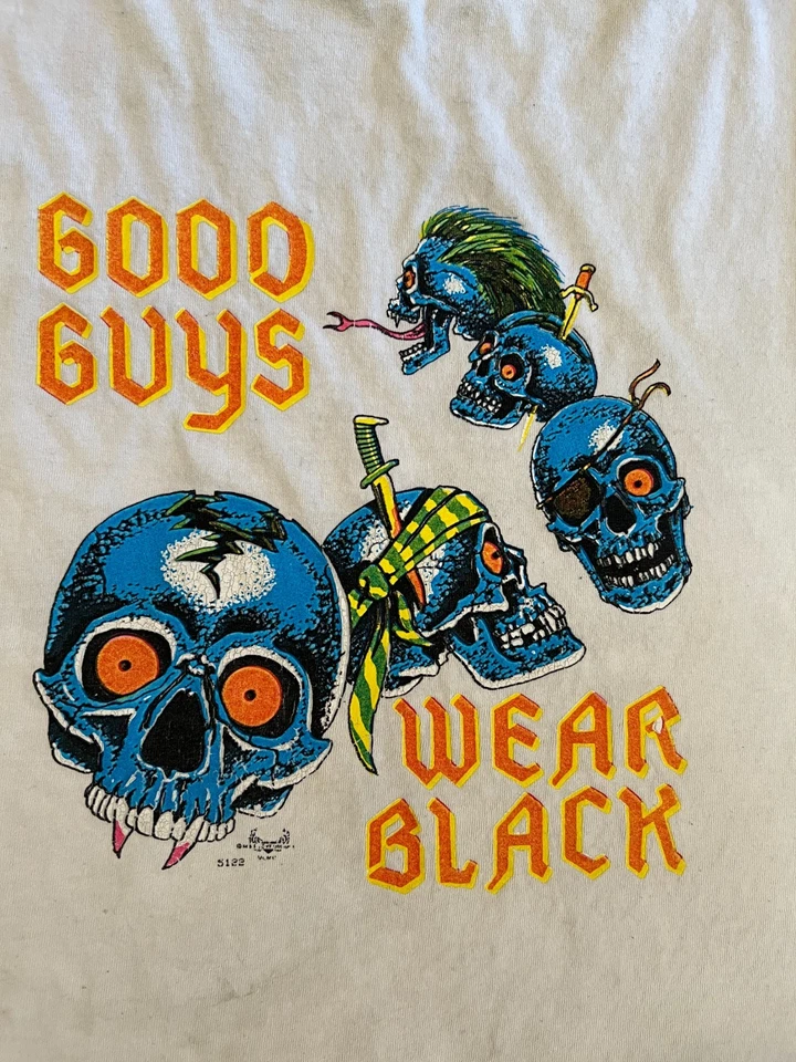 De colección Años 90 Bastante Vacante Buenos Chicos Usar Negro Mangas Corte Grande Glamour Tatuaje Calavera Foto 4 de 4