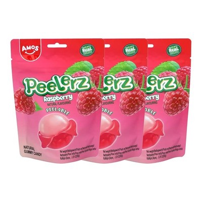 Amos Peelerz Gummies Raspberry mit fruchtiger Füllung 65g 3er Pack