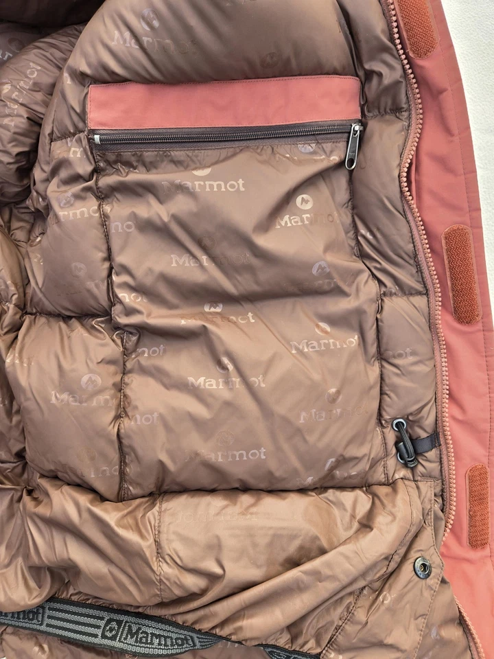 Chaqueta Marmot Para Hombres XL Marrón Óxido Parka Con Capucha Esquí Nieve Invierno Plumón de Ganso Cálida Foto 3 de 4