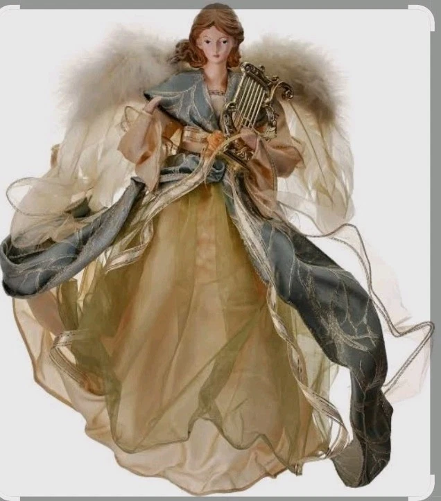 Regency Intl. Christmas Angel Tree Topper Blue/Gold/Cream Embroidered 16.5" Tall - Image 2 of 4