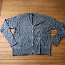 Womans Mark Shale Silk/Cashmere Grey Cable Knit Cardigan Sweater Large