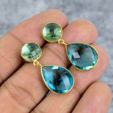 Aqua Topas Edelstein 925 Sterling Silber Schmuck vergoldet Ohrstecker