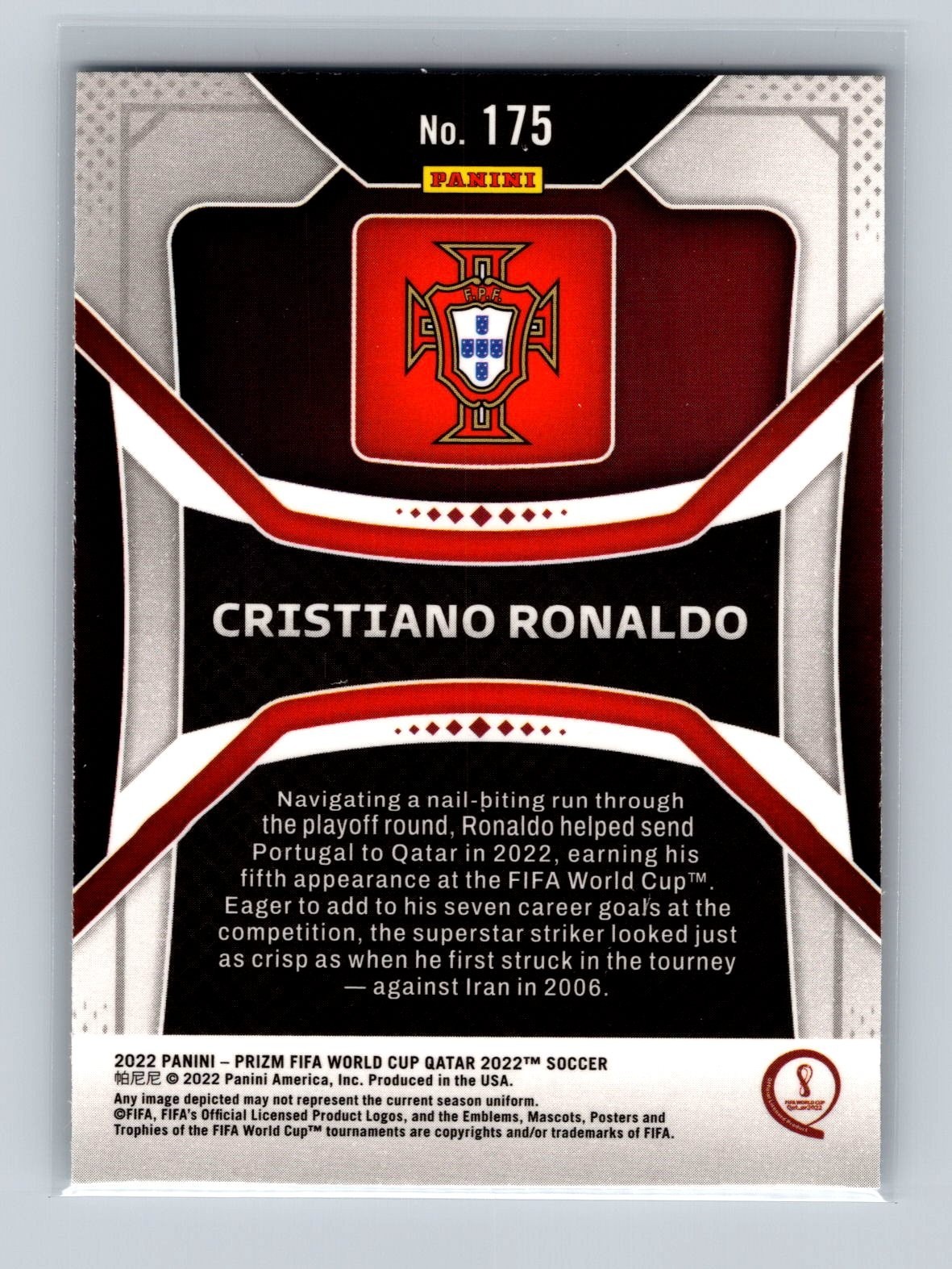 2022 Panini Prizm FIFA World Cup Qatar Cristiano Ronaldo #175 Portugal view 2