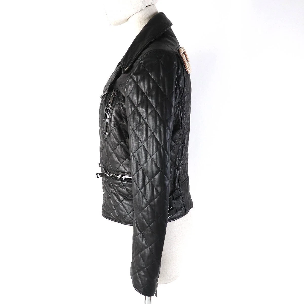 GUCCI 502674 Giacca Pilota Trapuntata Pelle di Agnello Logo Perla Riders Nero 36