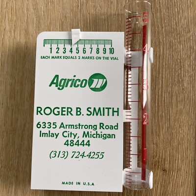 VINTAGE Agrico ADVERTISING RAIN GAUGE U.S.A. Plastic Glass NOS