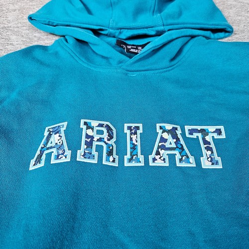 Ariat Youth Girl's 3D Logo 2.0 Mosaic Blue Hoodie 10043321 Teal Sz M/10 - Picture 3 of 9
