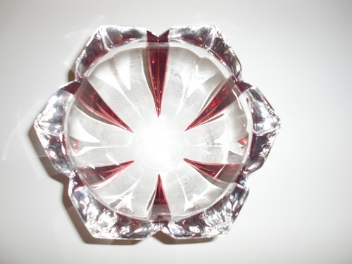 RARO~ORREFORDS~SUECIA~ CRISTAL PESADO TRANSPARENTE Y ROSA ARTE VIDRIO TULIPÁN CARAMELO PLATO/TAZÓN - Imagen 4 de 7
