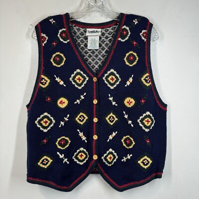 Northern Reflections VTG 90s Cottagecore Vest Floral Embroidered Sz XL Birds Eye