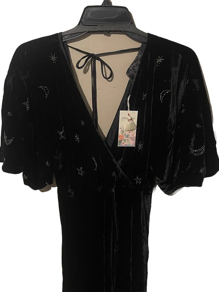 Maxi Vestido Johnny Was Jade Negro Terciopelo Estrella $518 Pequeño Foto 2 de 4
