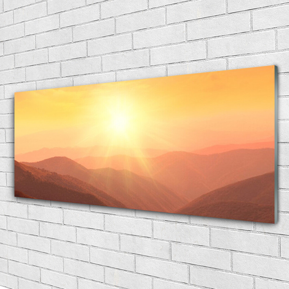 Paysage montagne sur verre acrylique 125x50 pour décoration salon moderne
