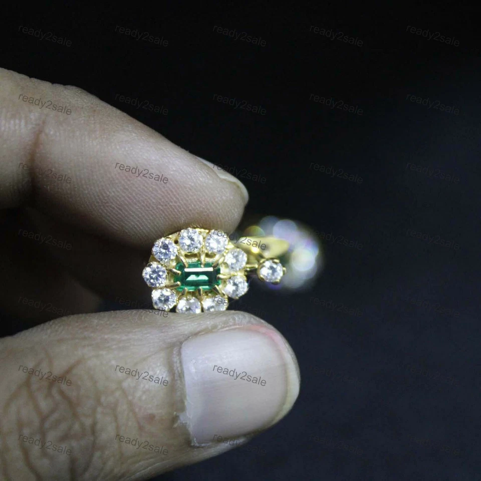 Brincos com clipe de diamante esmeralda simulado de 2 quilates folheados a ouro amarelo prata - Imagem 3 de 4