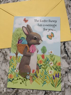 Easter Bunny Has A Message For You Kids Family 5.5 x8  Hallmark Greeting Card