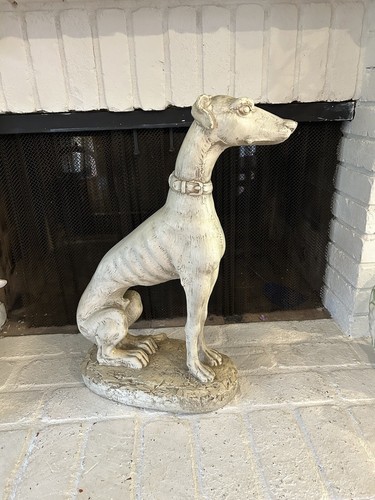 Vintage Italy 23” Sitting White Whippet Greyhound Ceramic Dog Statue