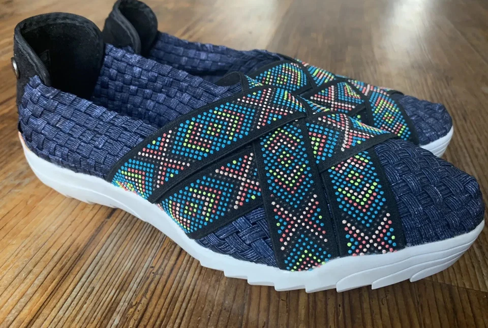 Bernie Mev Mujer Talla 7-7. Zapato sin cordones 5 38 azul marino con estampado azteca de espuma viscoelástica múltiple Foto 2 de 4