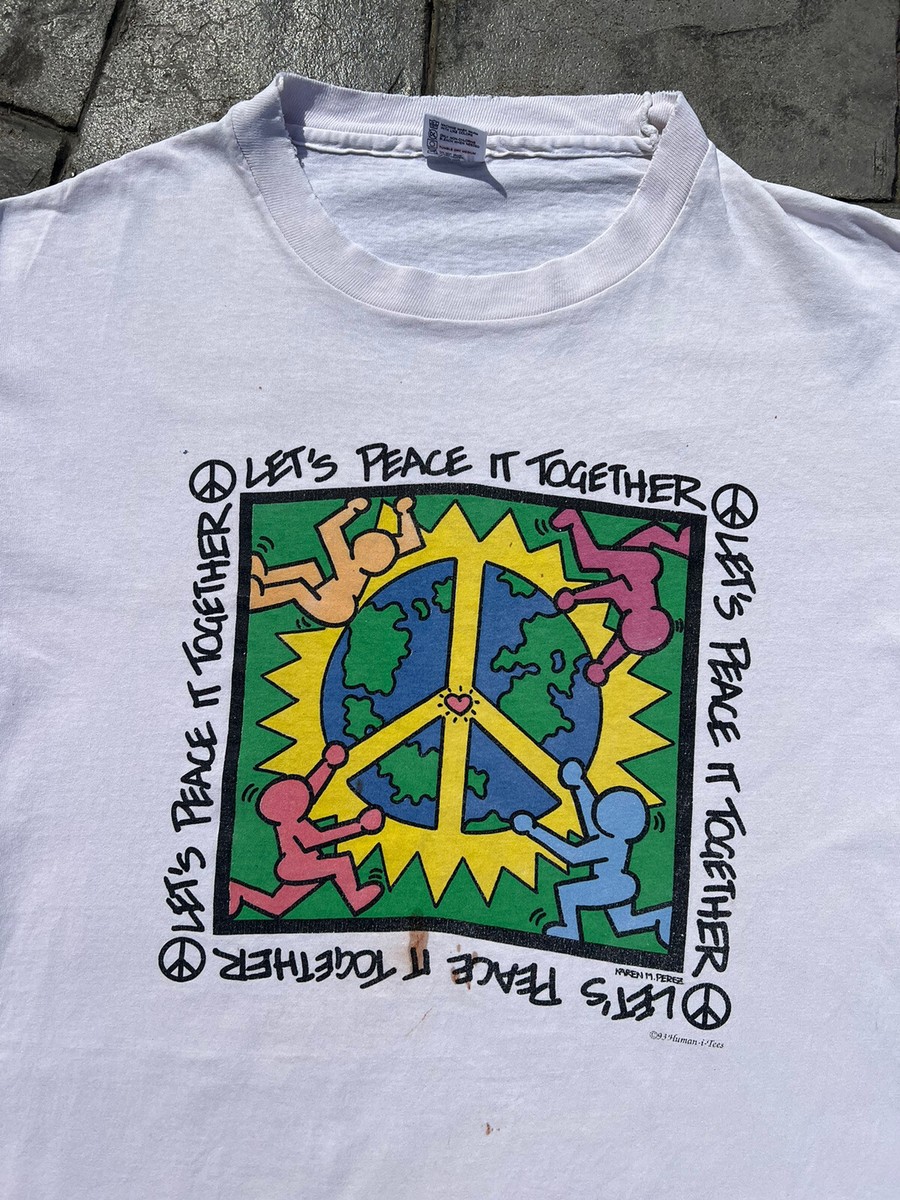 Karen M Perez Keith Haring アート プリント Tシャツ Vintage 1993 Let's Peace it Together Art Tee Keith Haring Style