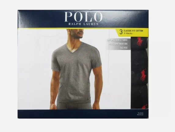 3 PACK RALPH LAUREN POLO SIZE XL BLACK V NECK 100% COTTON T SHIRT UNDERSHIRT