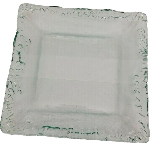 Art Glass Artisan Iceberg Style Pattern Square Plate Clear with Green Tint 8'' - Picture 3 of 6