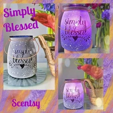 SCENTSY Warmer SIMPLY BLESSED Full SZ Purple Glass Rustic Frosted Mason Jar NEW!
