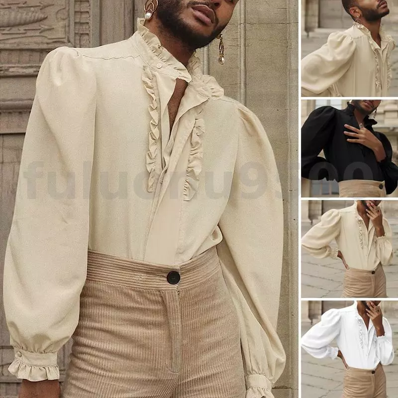 Men's Vintage Long Sleeve Medieval Ruffle Shirts Gothic Party Blouse Costume Top