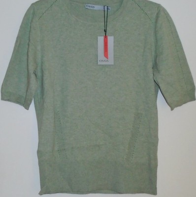 Oasis Pointelle Strickpullover Mintgrün Kurzarm Pullover Gr. S Neu Etikett Neu mit Etikett