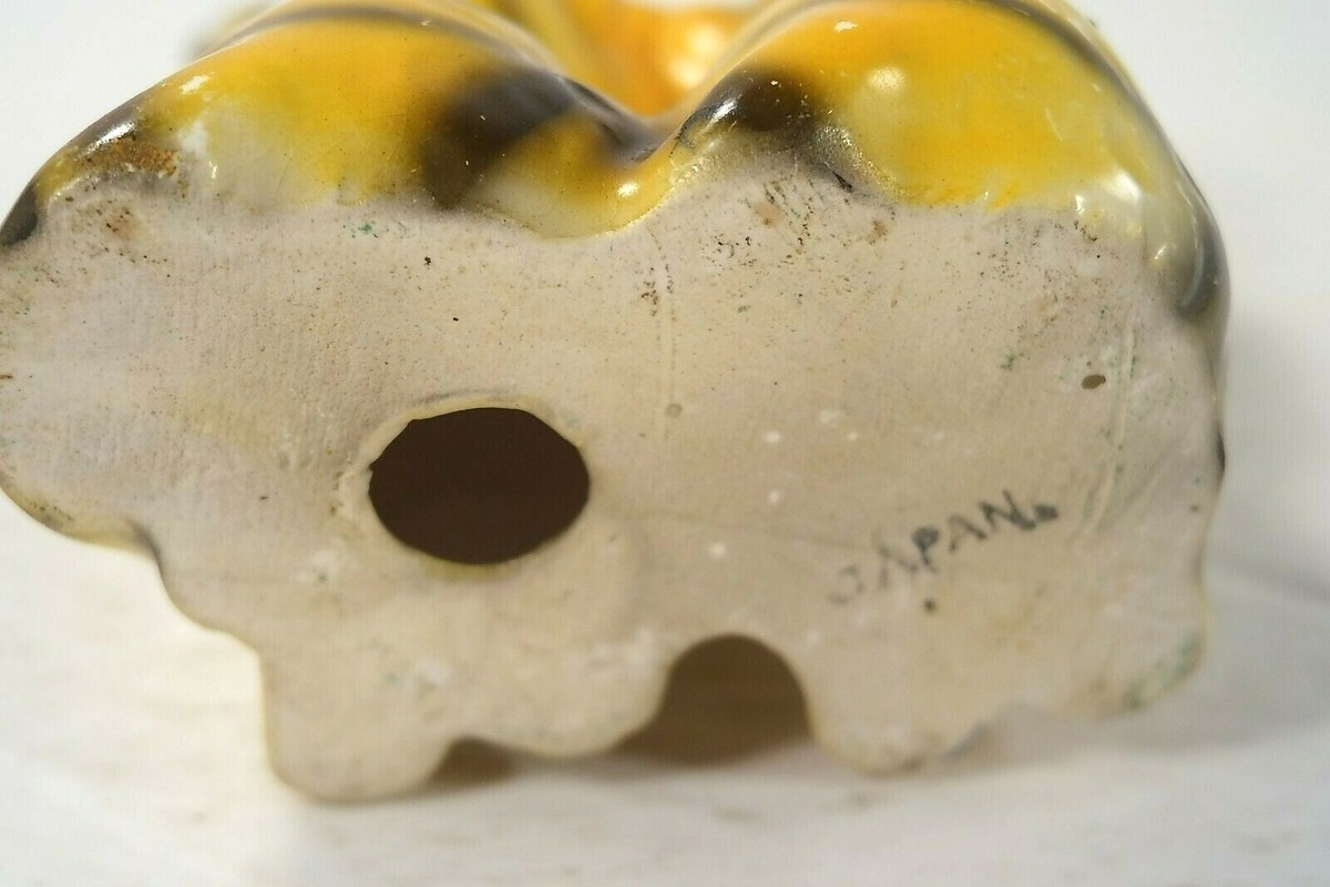 Vintage Striped Twin Cats Figurine Marked Japan- Yellow