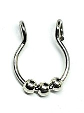 Silver Fake Clip On Nose Ring Triple Ball Non Pierced Nose Hoop 12mm Unisex