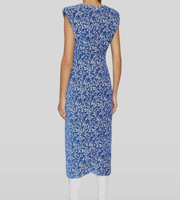 $995 Dries Van Noten Women's Blue Wool Dalilan Porcelain Jacquard