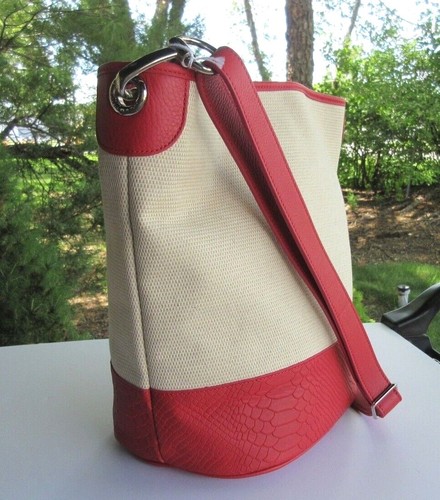 GiGi New York NEW Blair Bucket Handbag Linen and Leather Coral List$225 - Picture 2 of 7