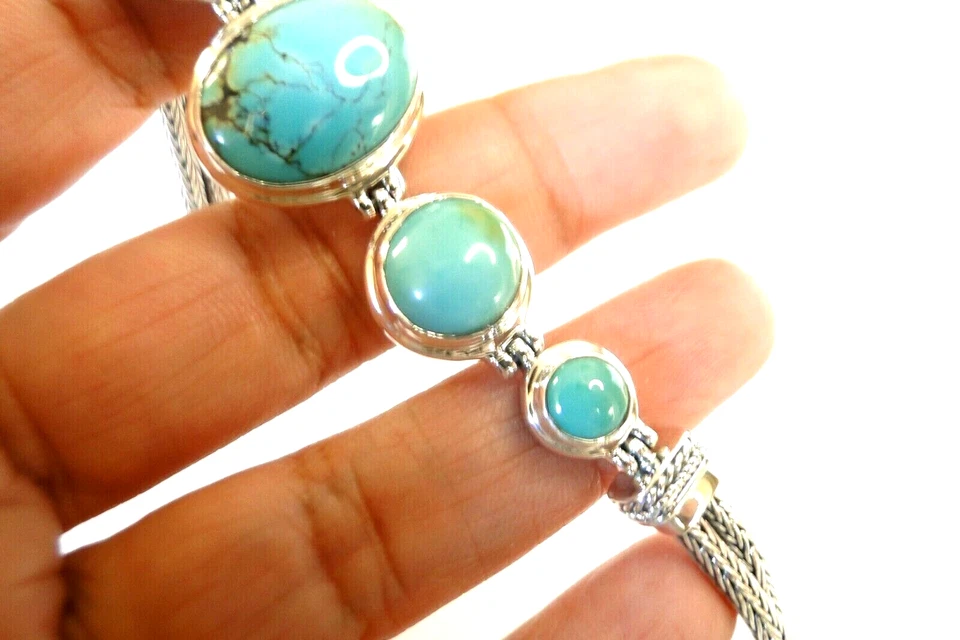 Pulsera de cadena de cola de zorro de plata esterlina 925 de 5 piedras tenis turquesa Foto 4 de 4