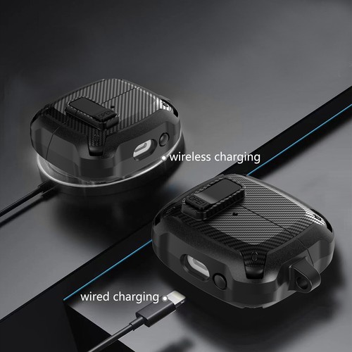 For Samsung Galaxy Buds 3/3 Pro Carbon Fiber Rugged Secure Lock Case+Keychain - Picture 6 of 19
