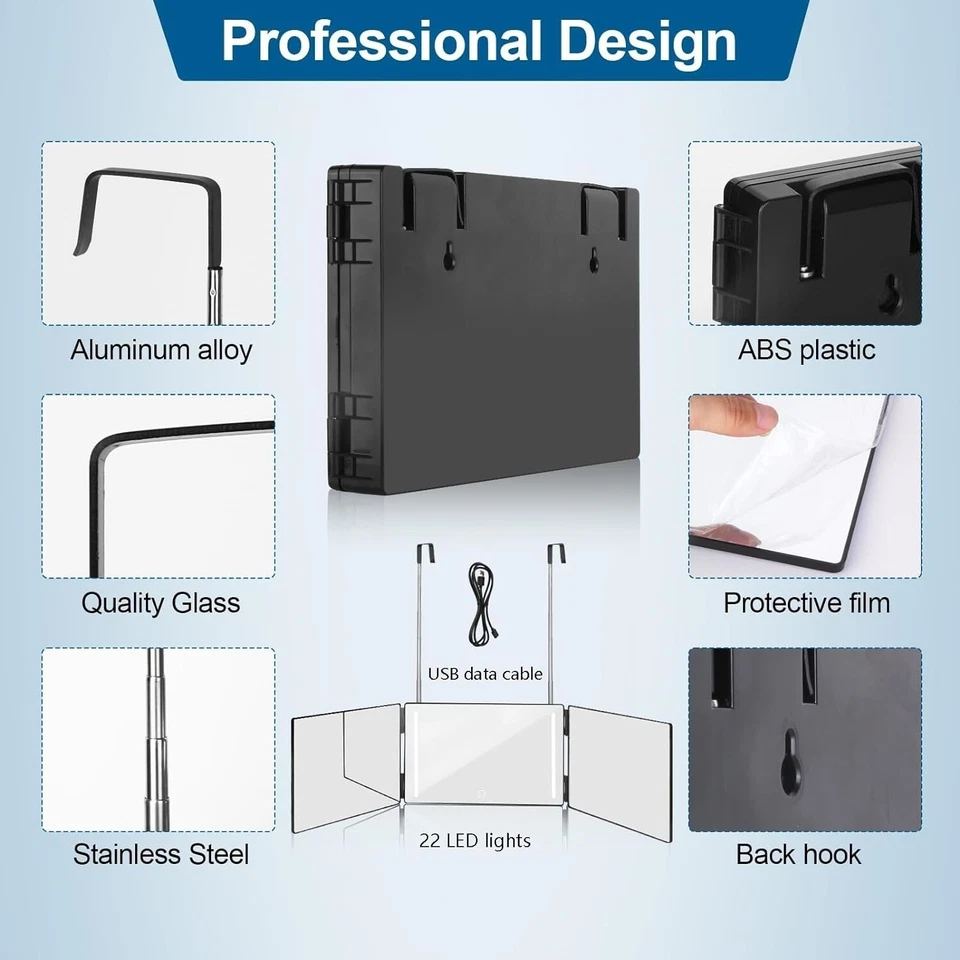 LED 3-Way Mirror w/ Adjustable Lighting 360° for Hair Cutting, Shaving, Styling - Image 4 of 4