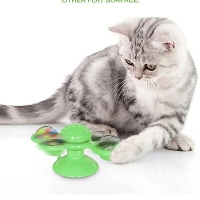 MOONSHUTTLE Windmill Cat Toys Fidget Spinner for Kitten with LED and Catnip Ball - Green