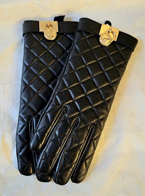 Michael Kors Black Quilted Leather Gloves Size Small