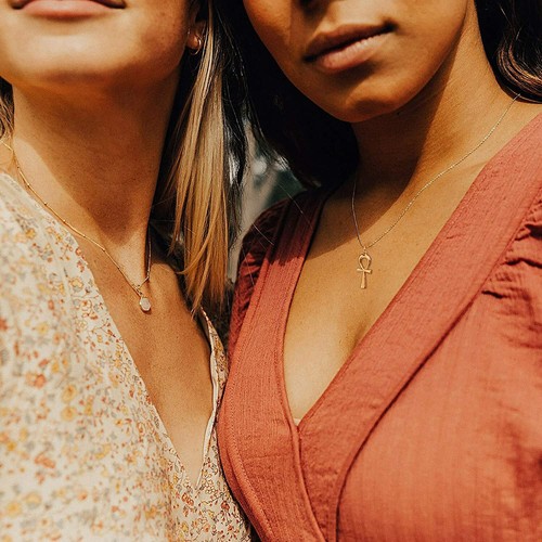 18K Gold Filled Simple Tiny Cute Disc Hammered Ankh Cross Dainty Mama Necklaces - Picture 4 of 7