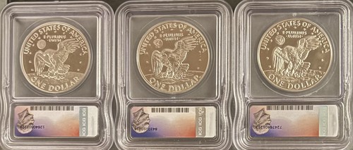 1972, 1973, & 1974 S Eisenhower $1 ICG PR69+ DCAM Austin Hutto Signed 40% Silver - Picture 2 of 8