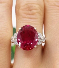 5.42Ct Oval Cut Certified Natural Ruby Diamond Engagement Ring 18K White Gold