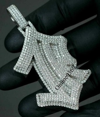 Men's Natural Moissanite Custom JR Layer Letter Pendant White Gold Plated Silver
