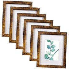 Picture Frame Set of 6, Display Pictures 5x7 With mat or Without Mat 8x10 Brown