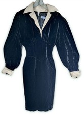 Thierry Mugler Vintage 80s Black Silk Velvet Dress Sz 36 France Cocktail Collar