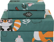 Green Forest Animals Kids Sheet Set Full Size, 4 Piece Woodland Printed Microfib