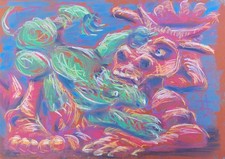 Original expressionistische Pastellzeichnung "..MINOTAURUS" Hund - gerahmt zeitgenössische Kunst