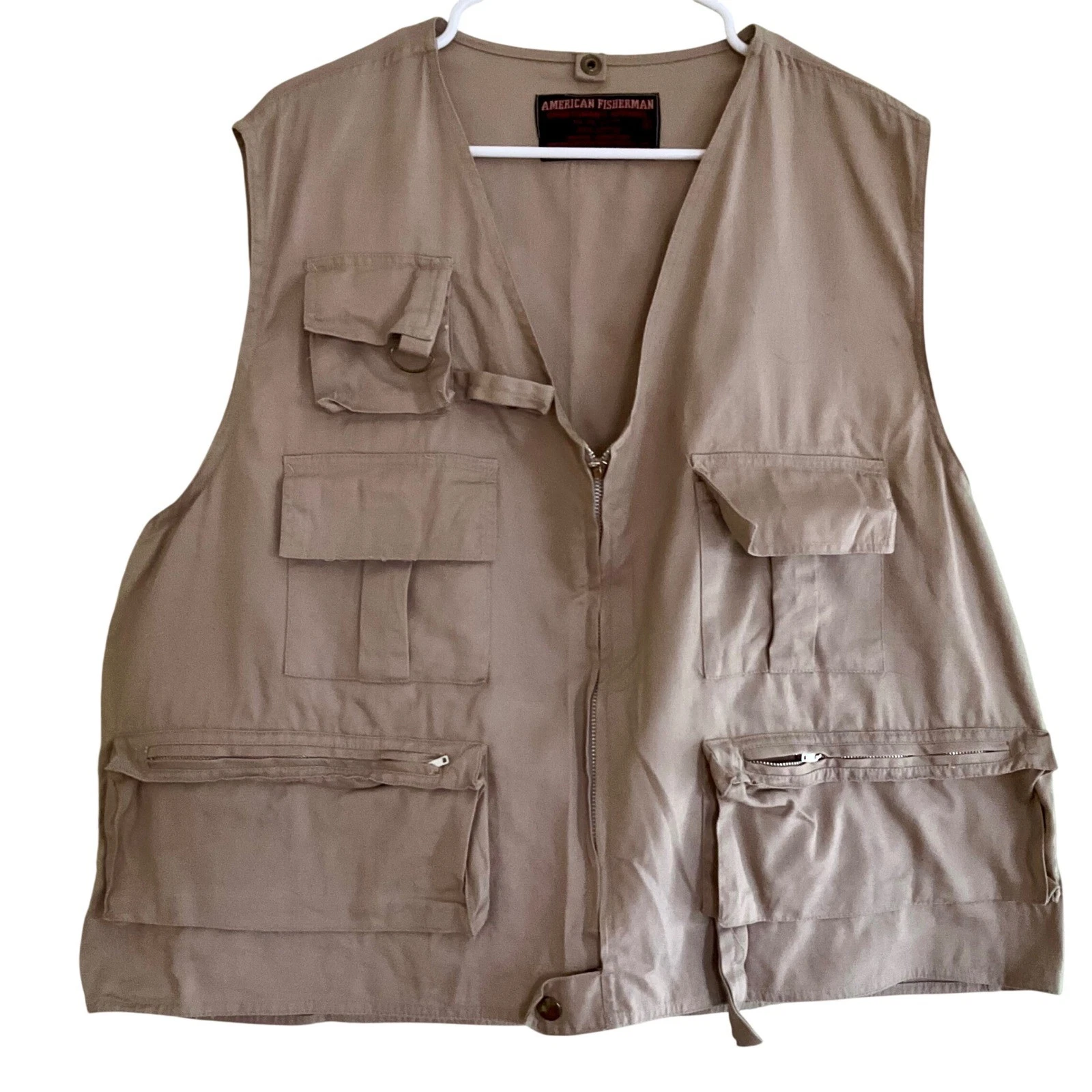 90s VTG American Fisherman Utility Vest XL Beige Cotton Fly Fishing Gorpcore