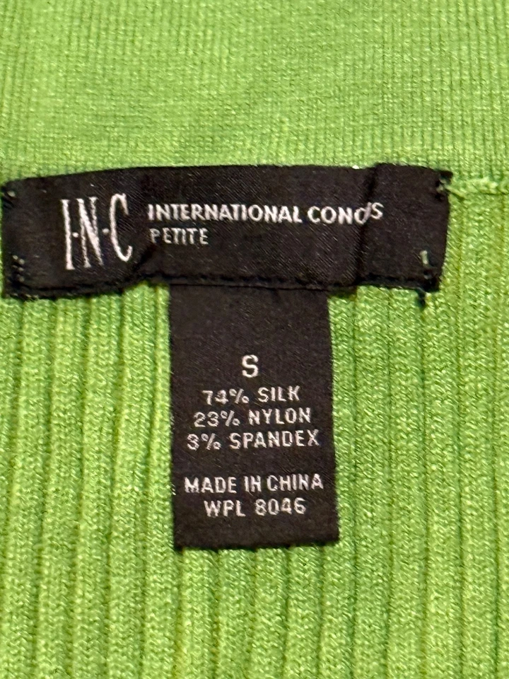 Suéter elástico verde lazo mezcla seda INC para mujer talla PS (usado estado) Foto 3 de 4