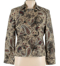 Doncaster Collection Silk Paisley Blazer S/M  100 Silk  Beige Multi