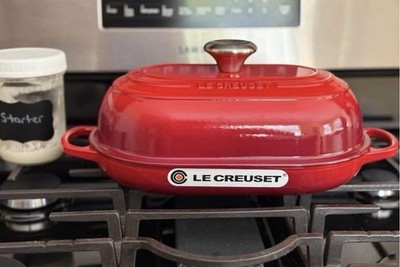 Le Creuset Oval Bread Oven 1.5 Qt Cerise Red Cast Iron France Baker Chef Pan NEW