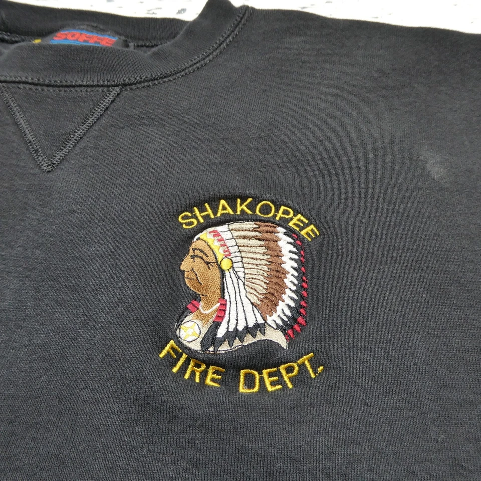 Sudadera Soffe Para Hombre Grande Negra Shakopee Fire Dept Bordada Cuello Redondo EE. UU. Foto 2 de 4