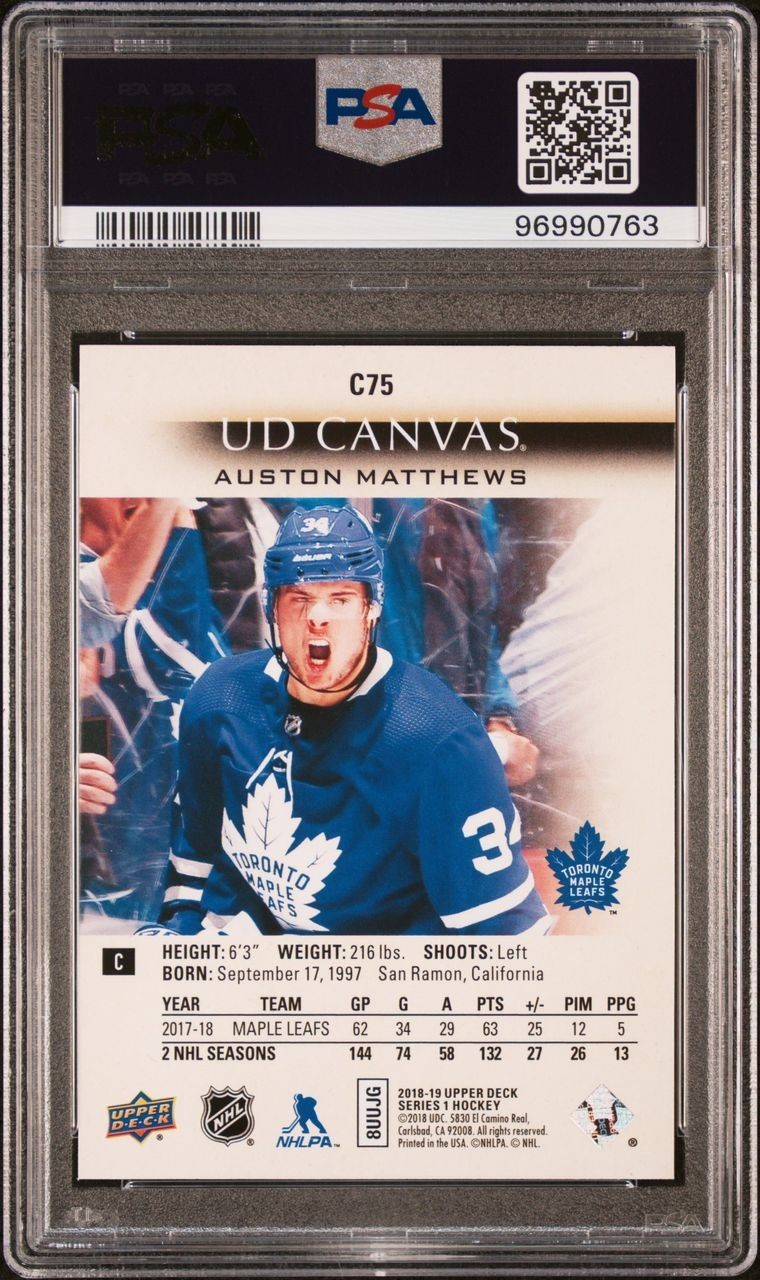 2018-19 Upper Deck UD Canvas Auston Matthews #C75 PSA 10 GEM MT view 2