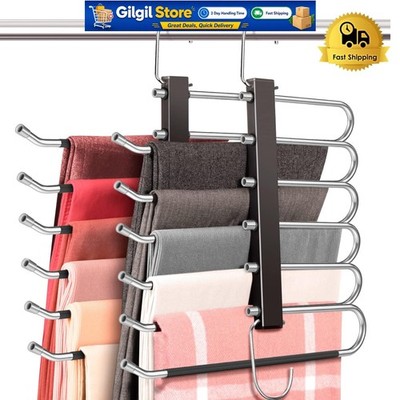 Durable 6-Tier Stainless Steel Pant Hangers   Anti-Slip and Lightweight, 2 Pack