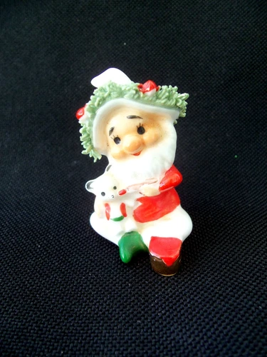 Vtg Napco Gnome Elf Christmas Miniature !  2" TALL!  SPAGHETTI TRIM!  TAIWAN!